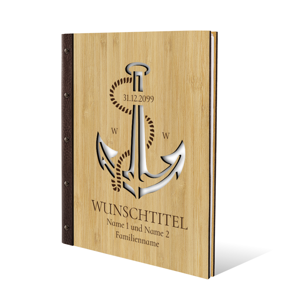 Personalisiertes Stammbuch Bambus Cover DIN A4 - Anker