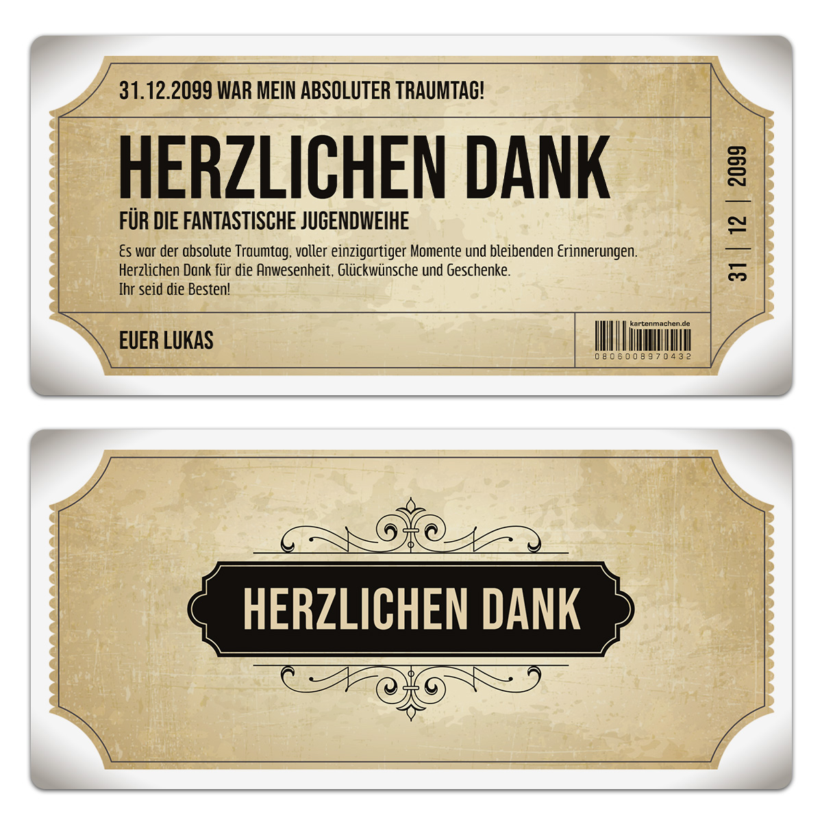Jugendweihe Dankeskarten - Vintage Eintrittskarten in Weiß