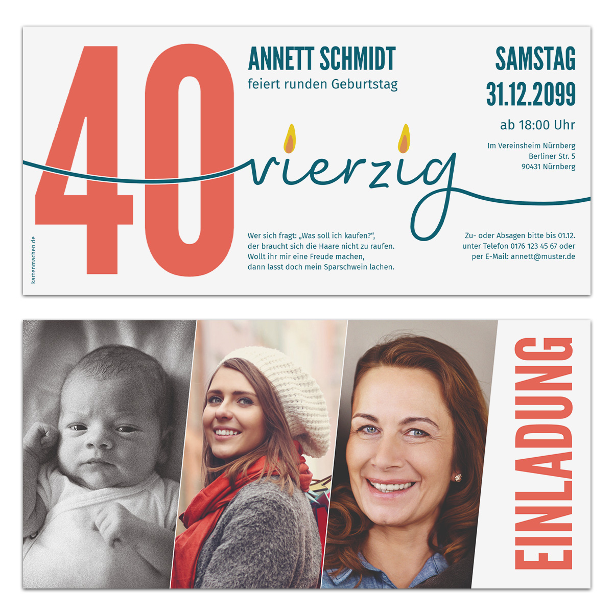 Einladungen runder Geburtstag 40 Jahre - Foto Zeitstrahl