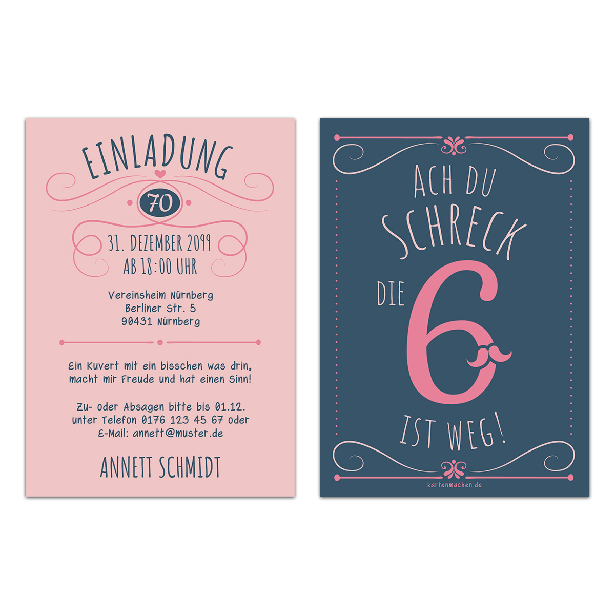 70. Geburtstag Einladungskarten - Die 6 ist weg