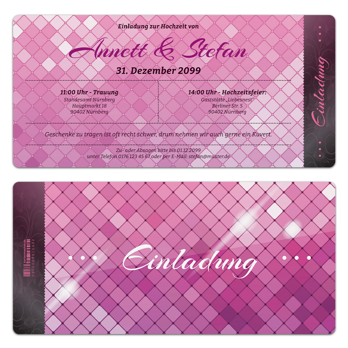 Hochzeitseinladungen - Glamour in Pink