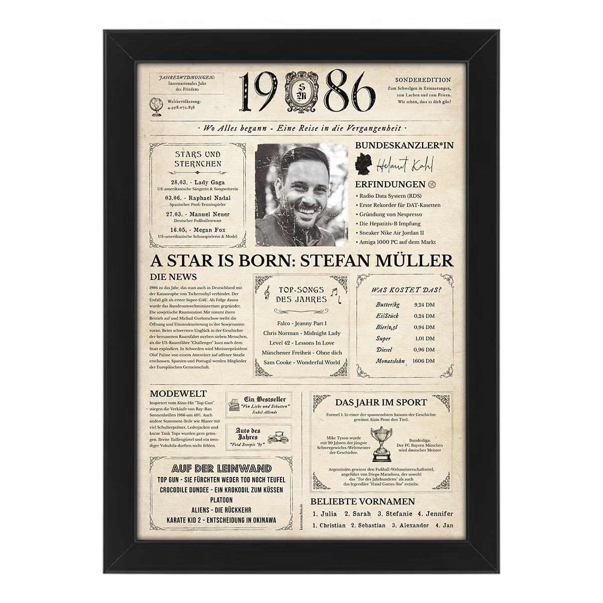 Personalisiertes Foto Poster - Geburtsjahr 1986 - Geschenk zum 40. Geburtstag
