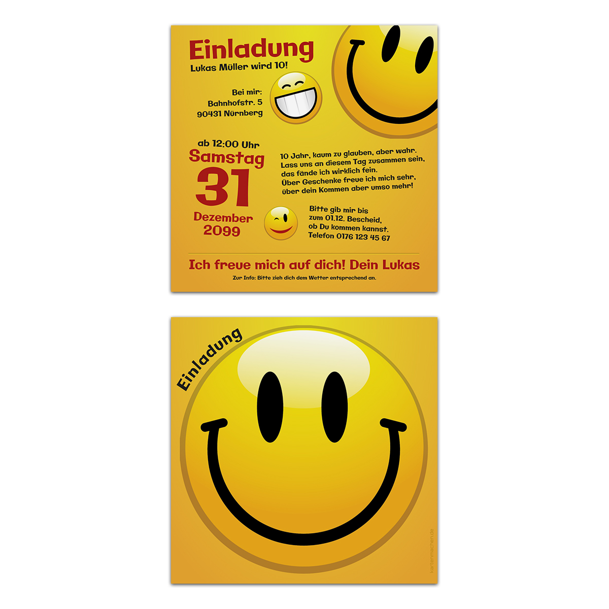 Einladungskarten zum Kindergeburtstag - Smiley
