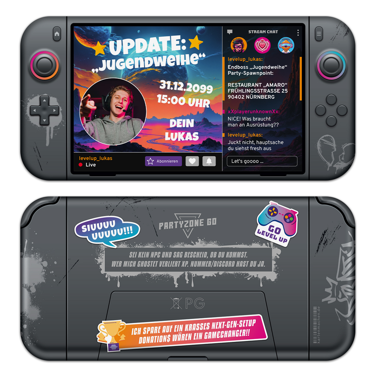 Jugendweihe Einladungskarten - Update Gaming Handheld