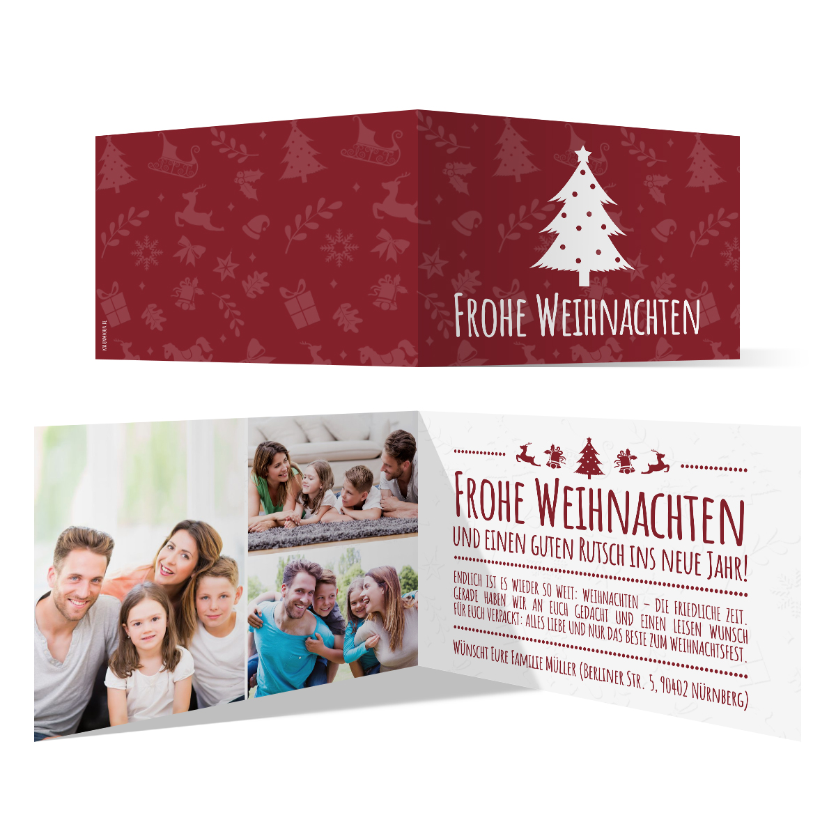 Weihnachtskarten - Fotoklappkarte Weihnachtsbaum in Rot