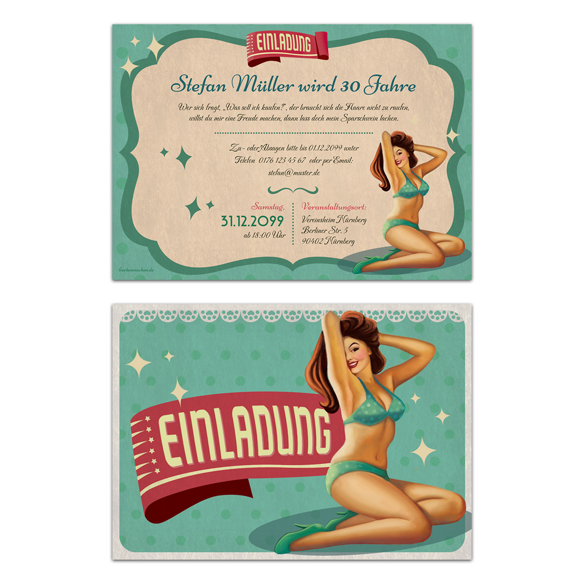 Einladungskarten - Pin Up Girl