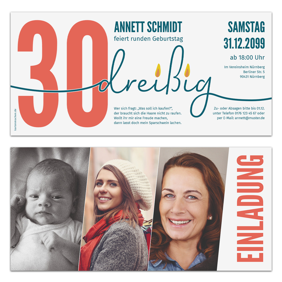 Einladungen runder Geburtstag 30 Jahre - Foto Zeitstrahl