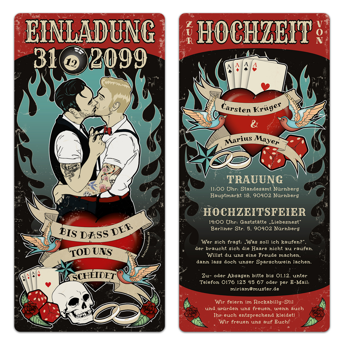 Hochzeitseinladungen gleichgeschlechtliche Ehe für Männer - Rockabilly