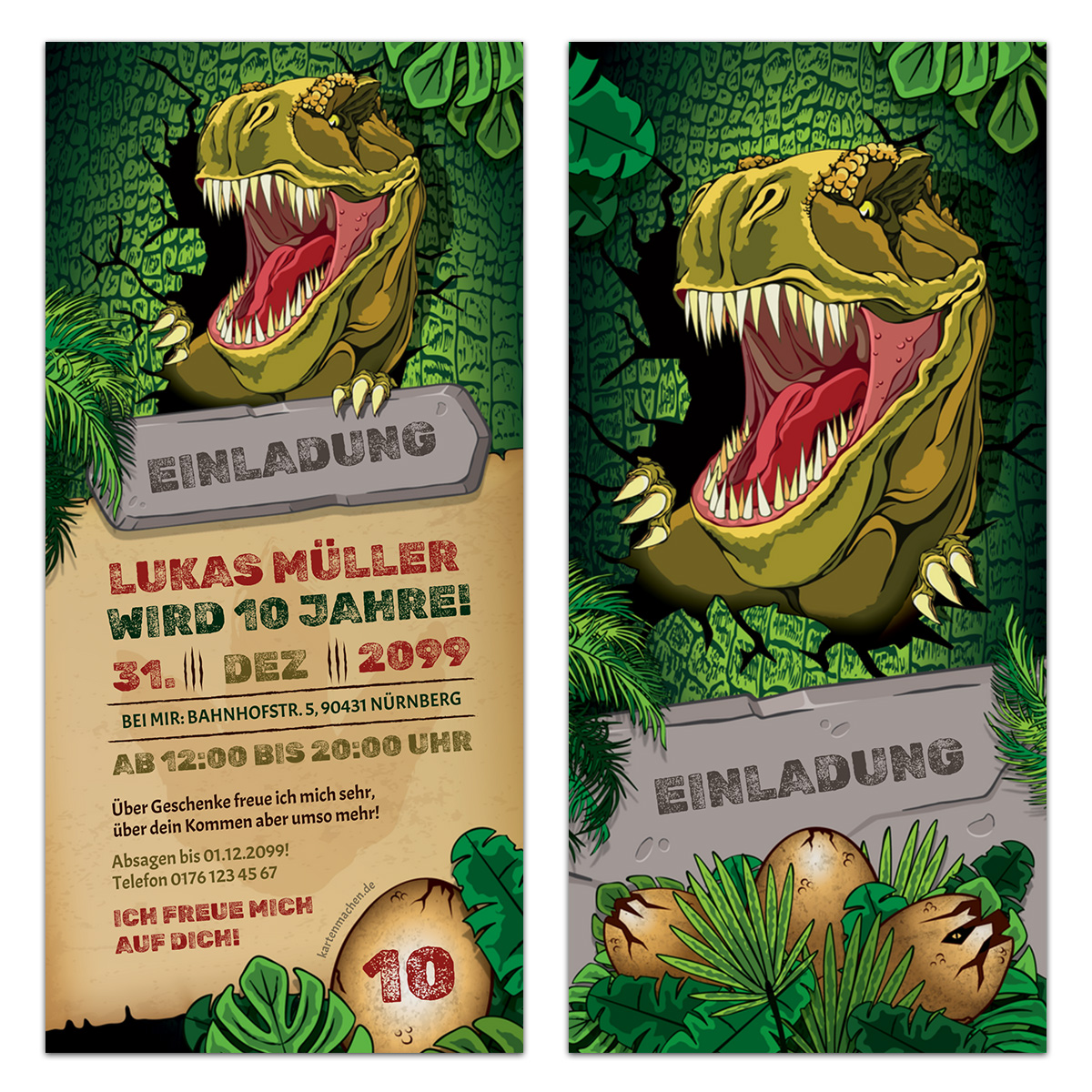 Einladung Kindergeburtstag - T-Rex Dinosaurier