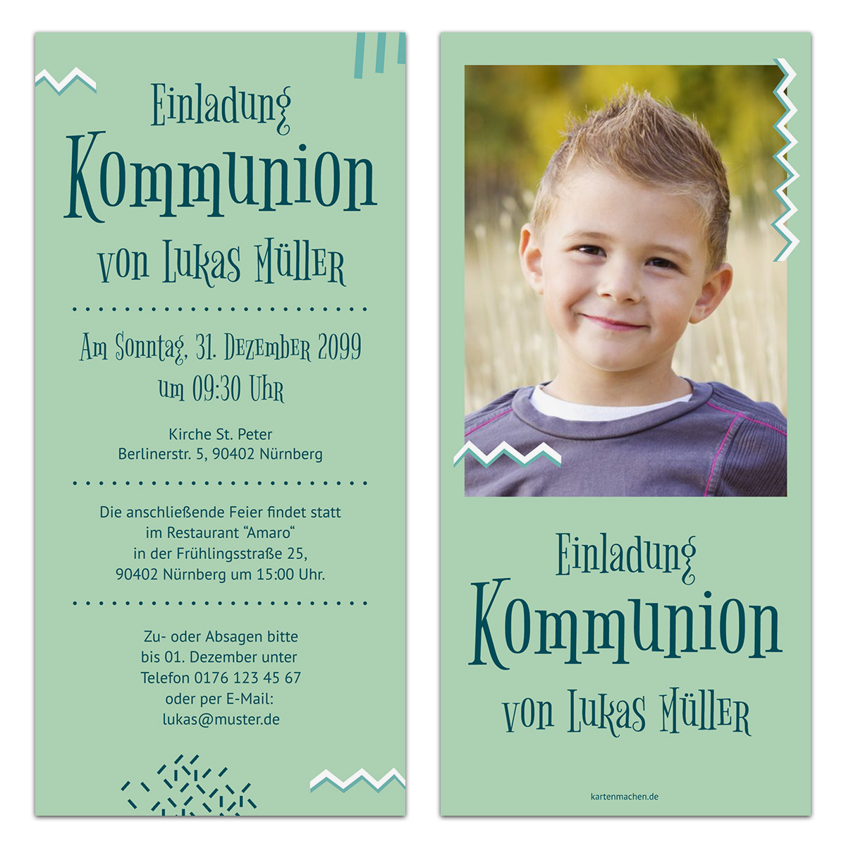 Kommunion Einladungskarten - Verspieltes Zickzack