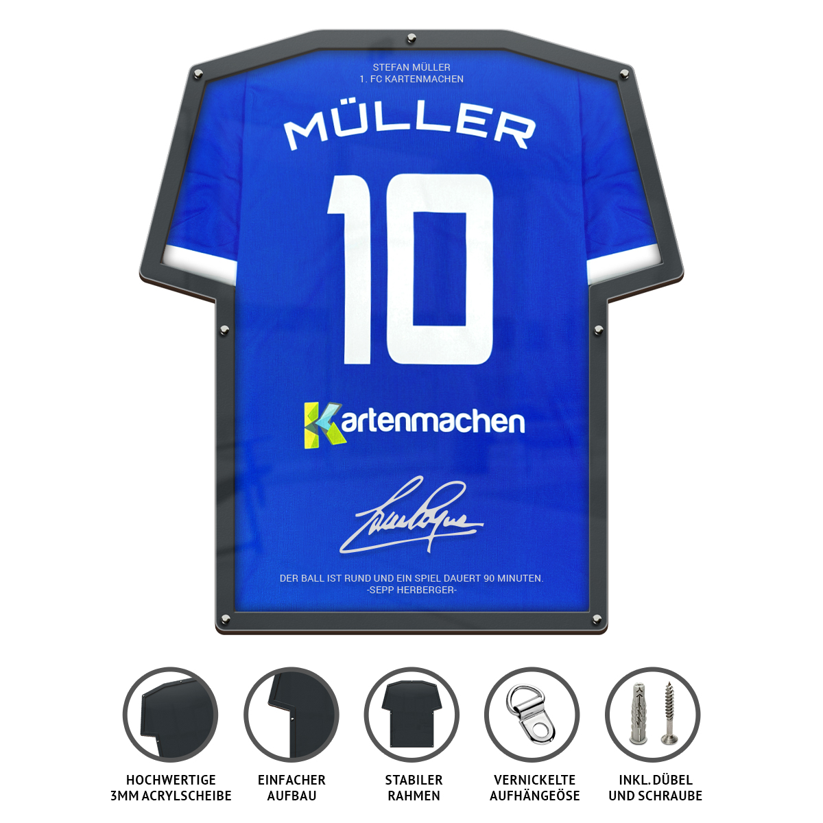 Trikotrahmen in T-Shirt-Form mit individueller Gravur
