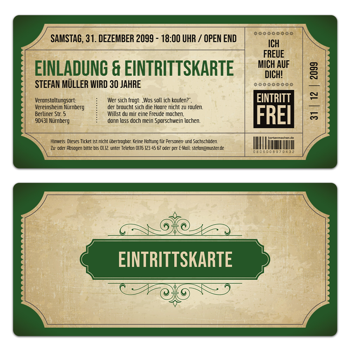 Einladungskarten - Vintage in Grün