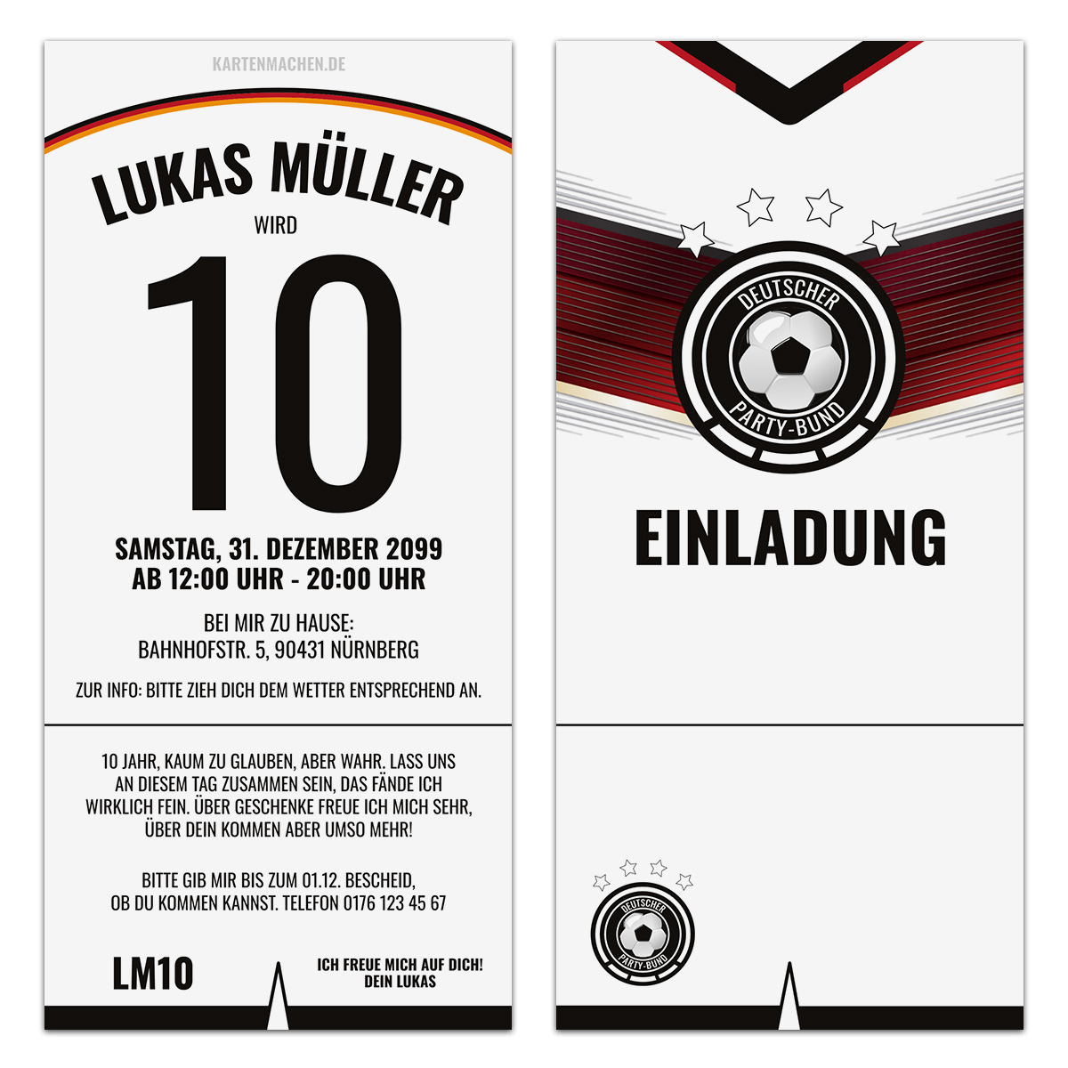 Einladungskarten zum Kindergeburtstag als Deutschland Trikot