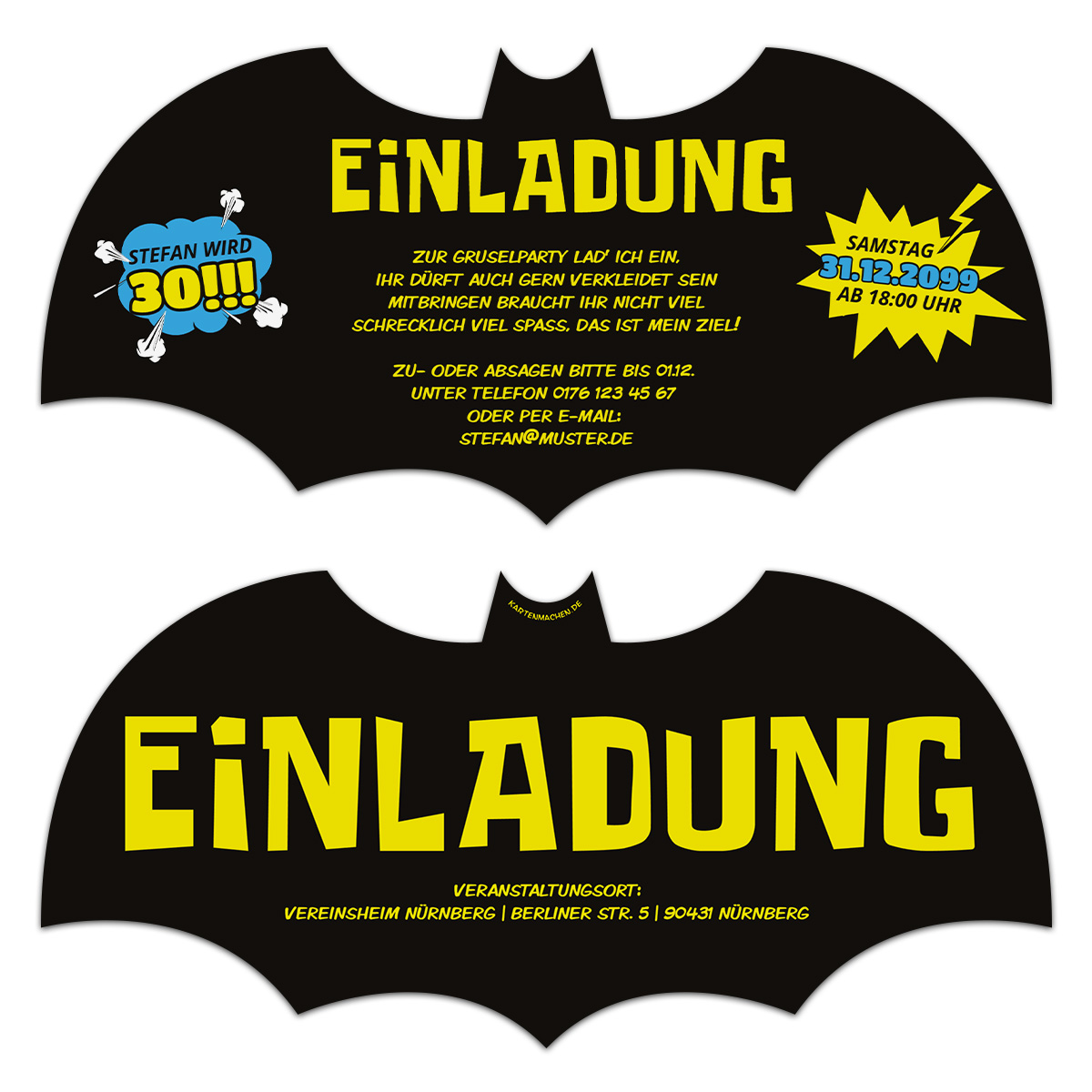 Lasergeschnittene Halloween Einladungen - Fledermaus