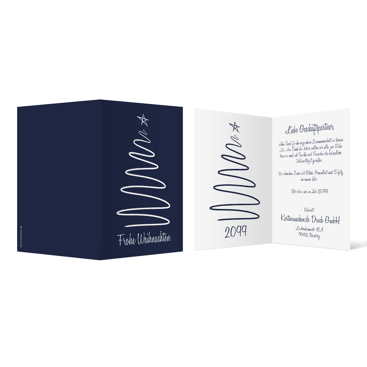 Firmen Weihnachtskarten - gezeichneter Tannenbaum Blau
