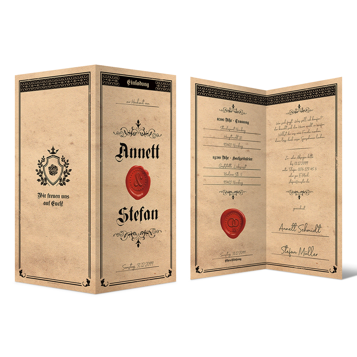 Hochzeitseinladungen DIN Lang Klappkarte - Siegelbrief