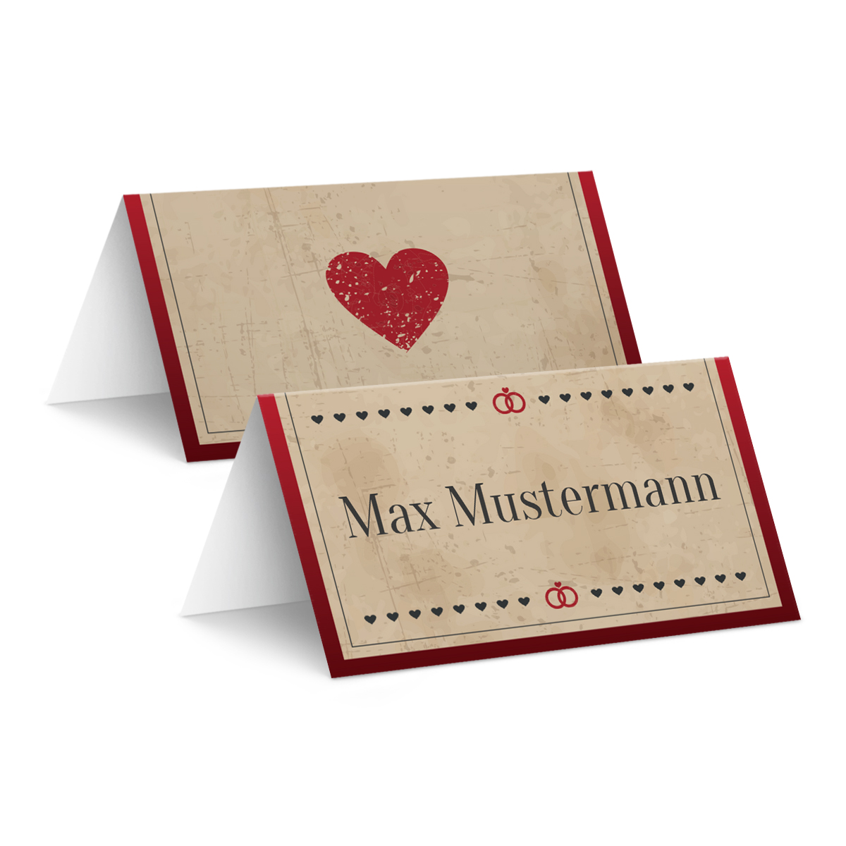 Tischkarten zur Hochzeit - Vintage Herz in Rot