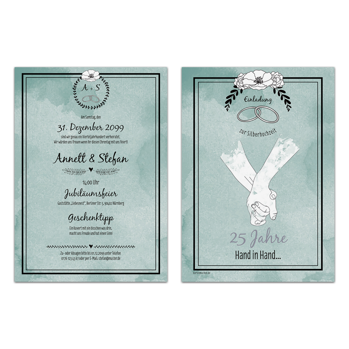 Hochzeitseinladungen Silberhochzeit - Hand in Hand