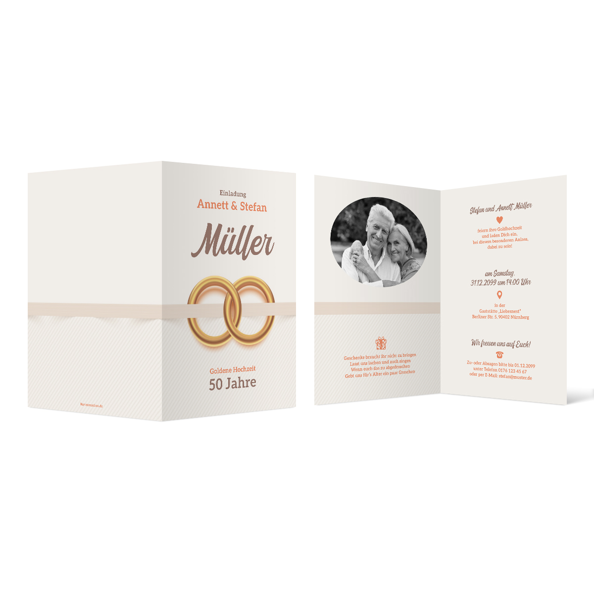 Goldene Hochzeit Hochzeitseinladungen - Ewige Ringe