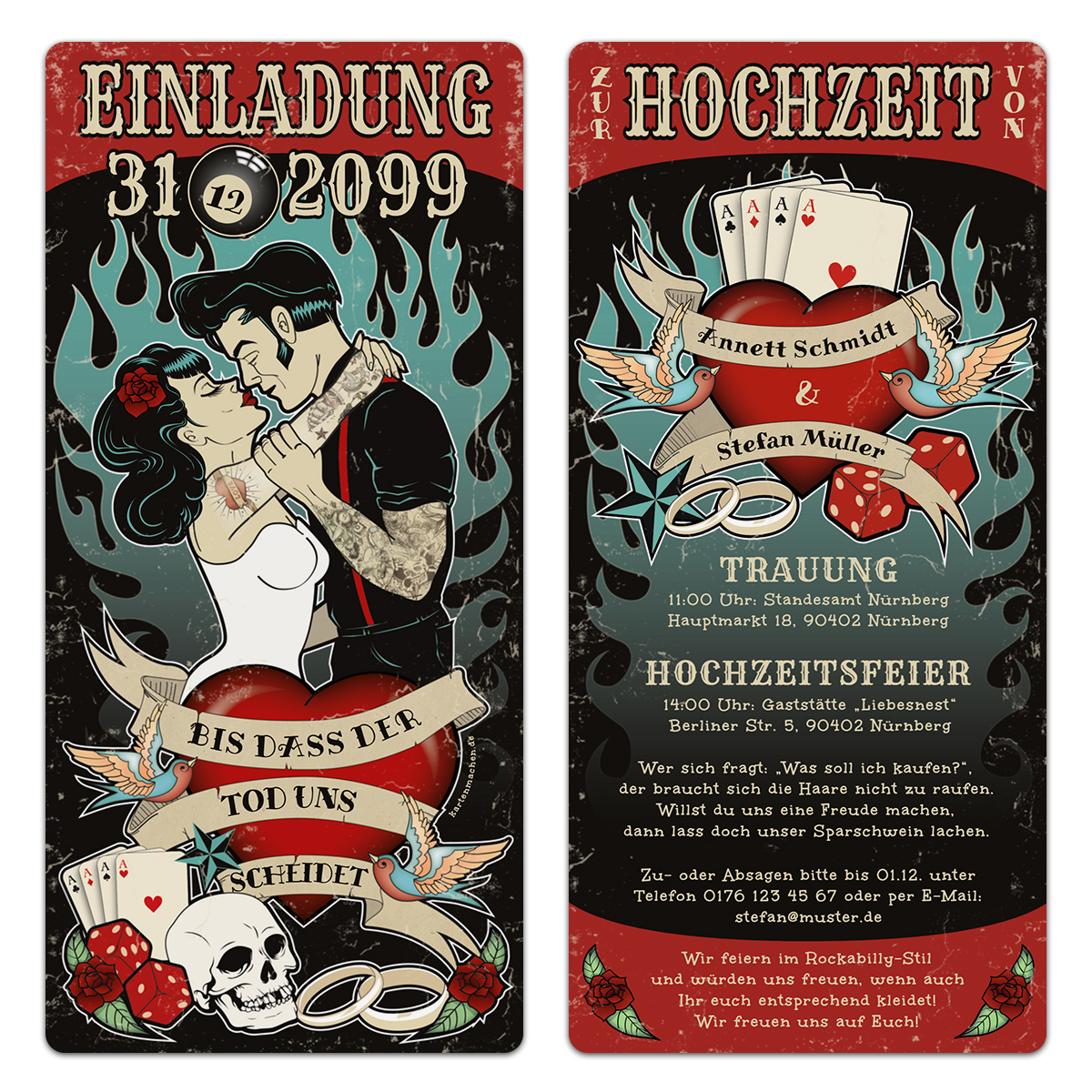 Hochzeit Einladungskarten - Rockabilly