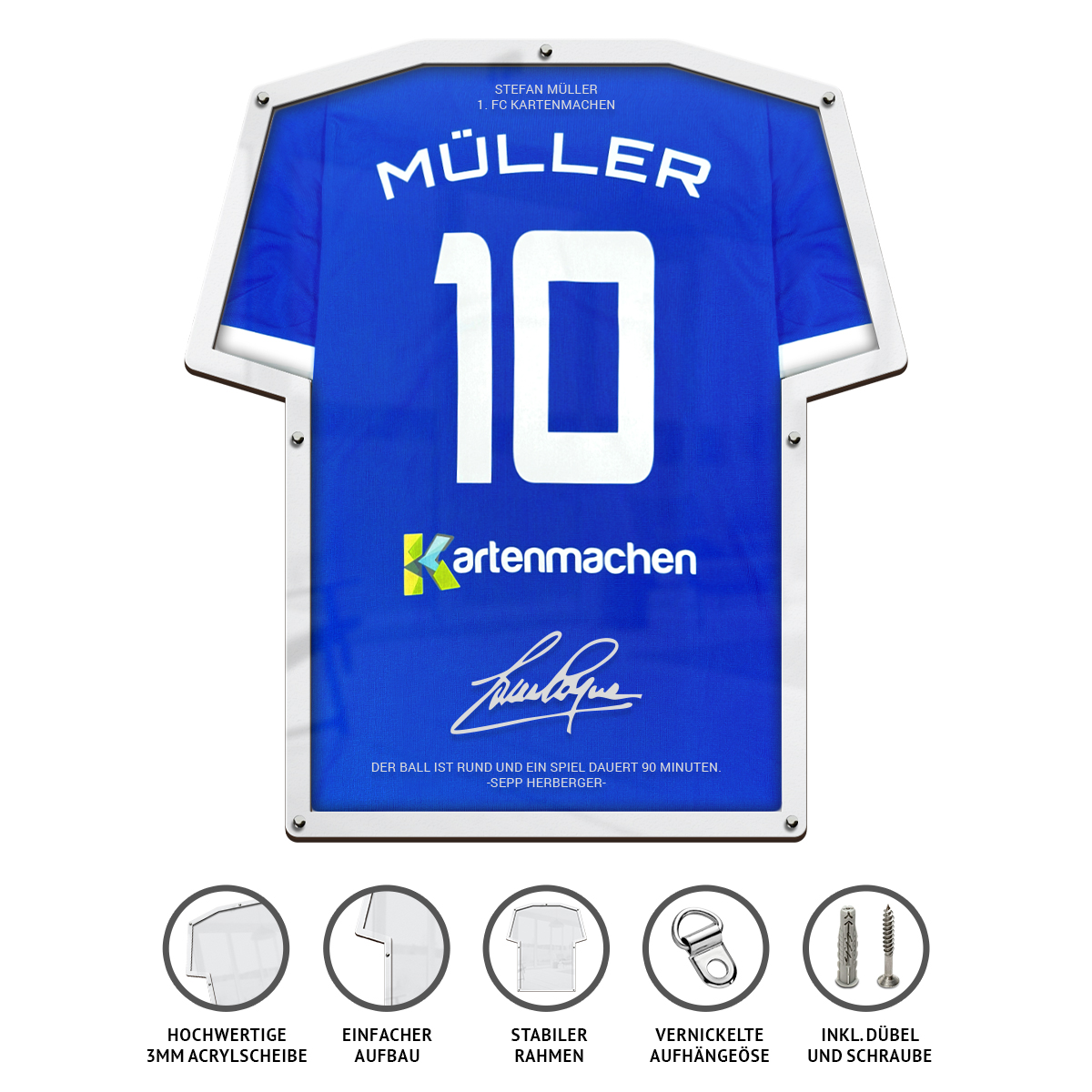 Trikotrahmen in T-Shirt-Form mit individueller Gravur