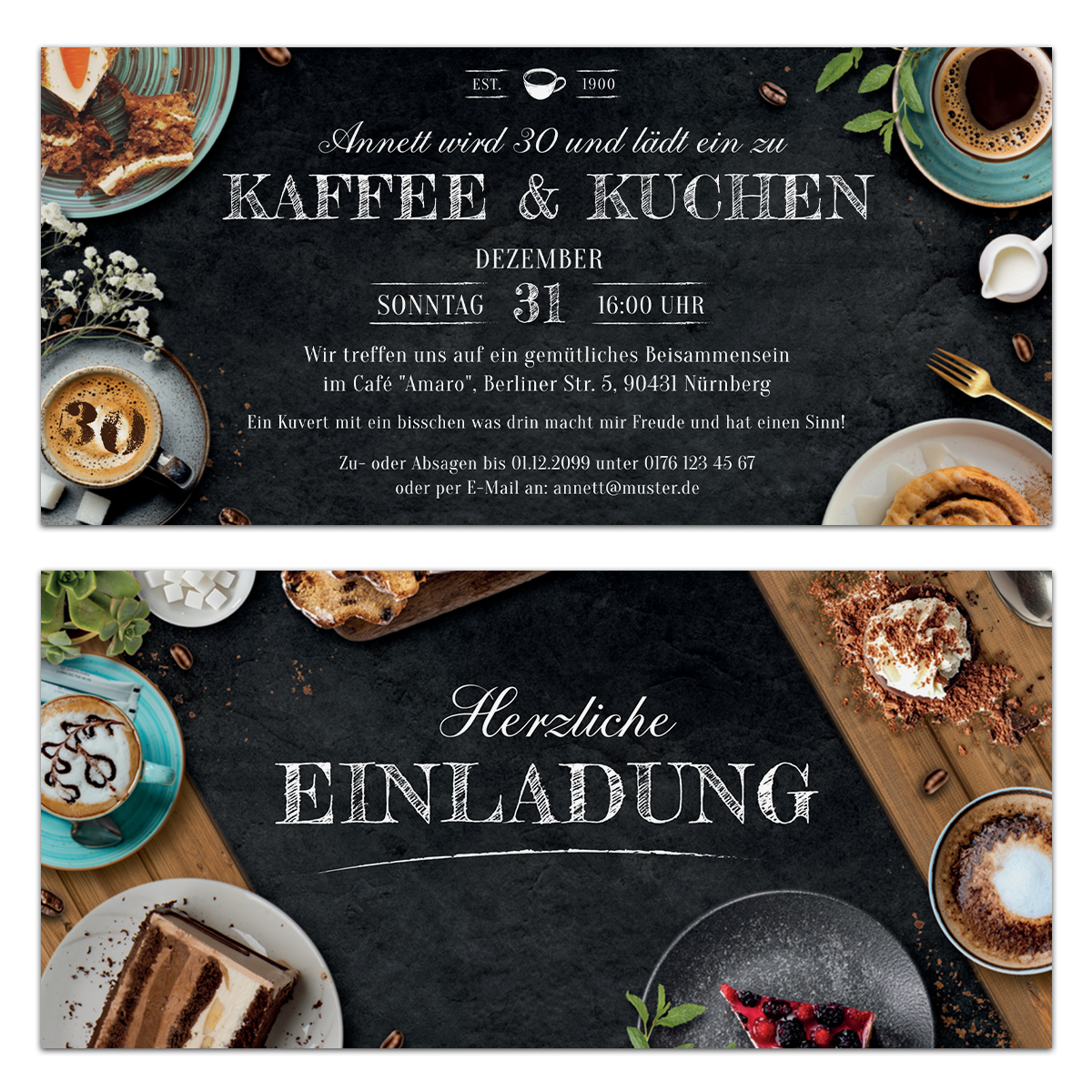 Geburtstag Einladungskarten - Kaffee und Kuchen