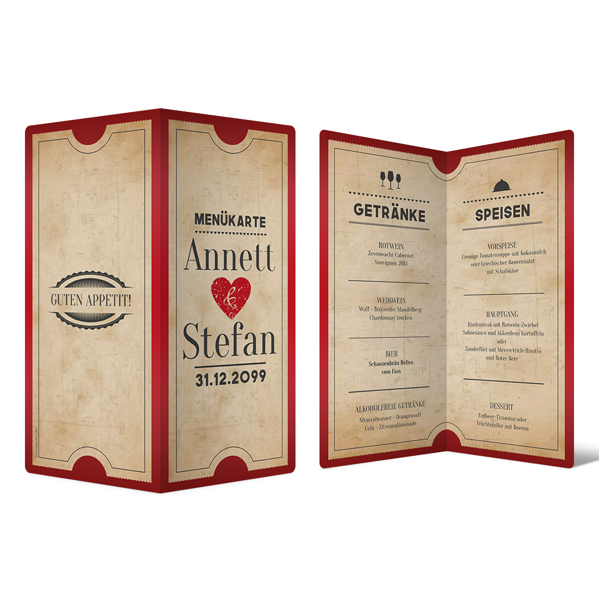 Menükarten zur Hochzeit - Vintage Herz