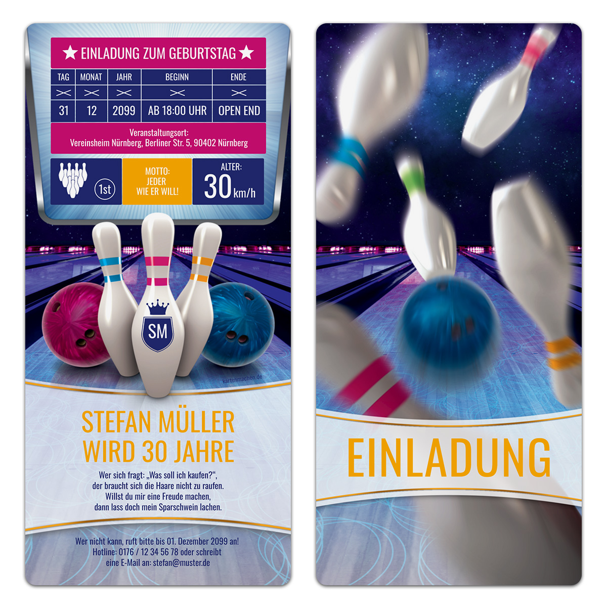 Einladungskarten - Bowling