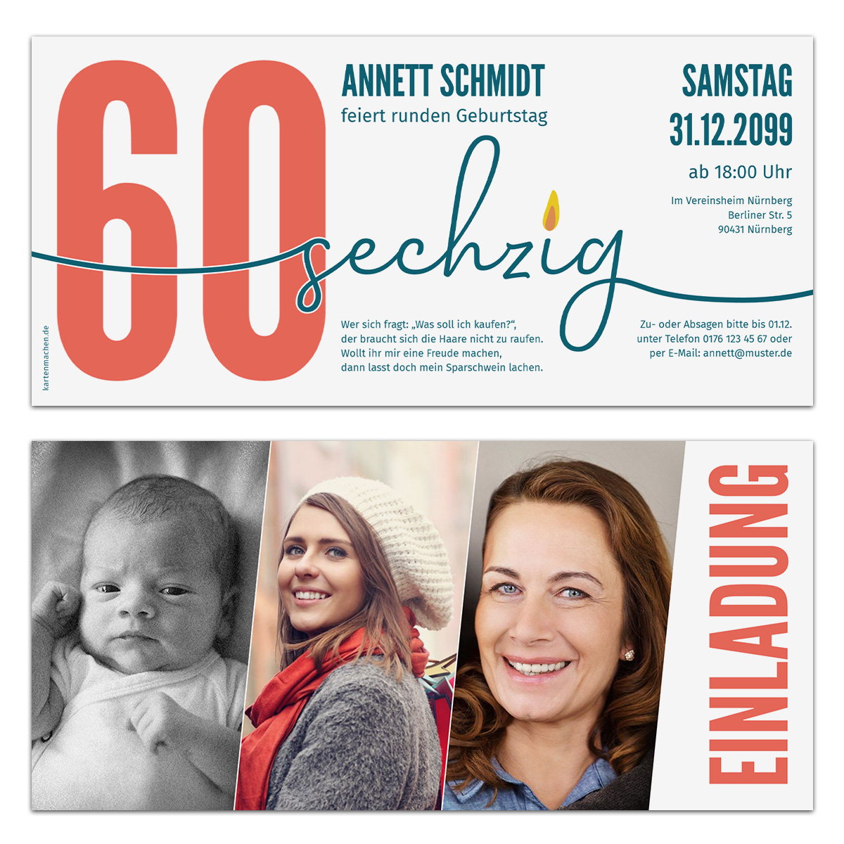 Einladungen runder Geburtstag 60 Jahre - Foto Zeitstrahl