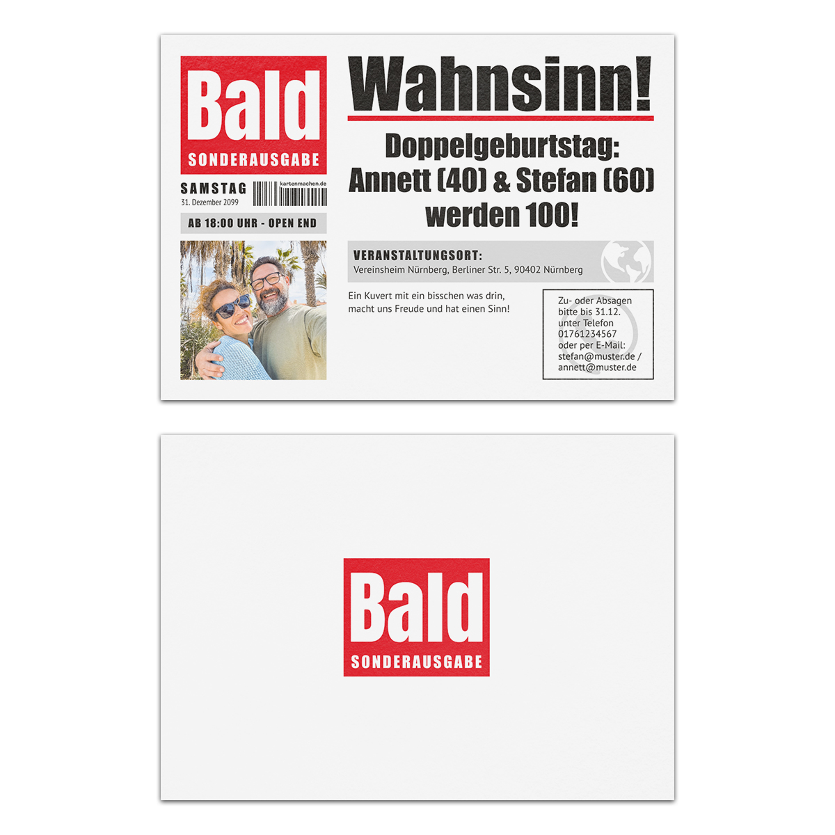 Einladungskarten zum Doppelgeburtstag - Zeitung