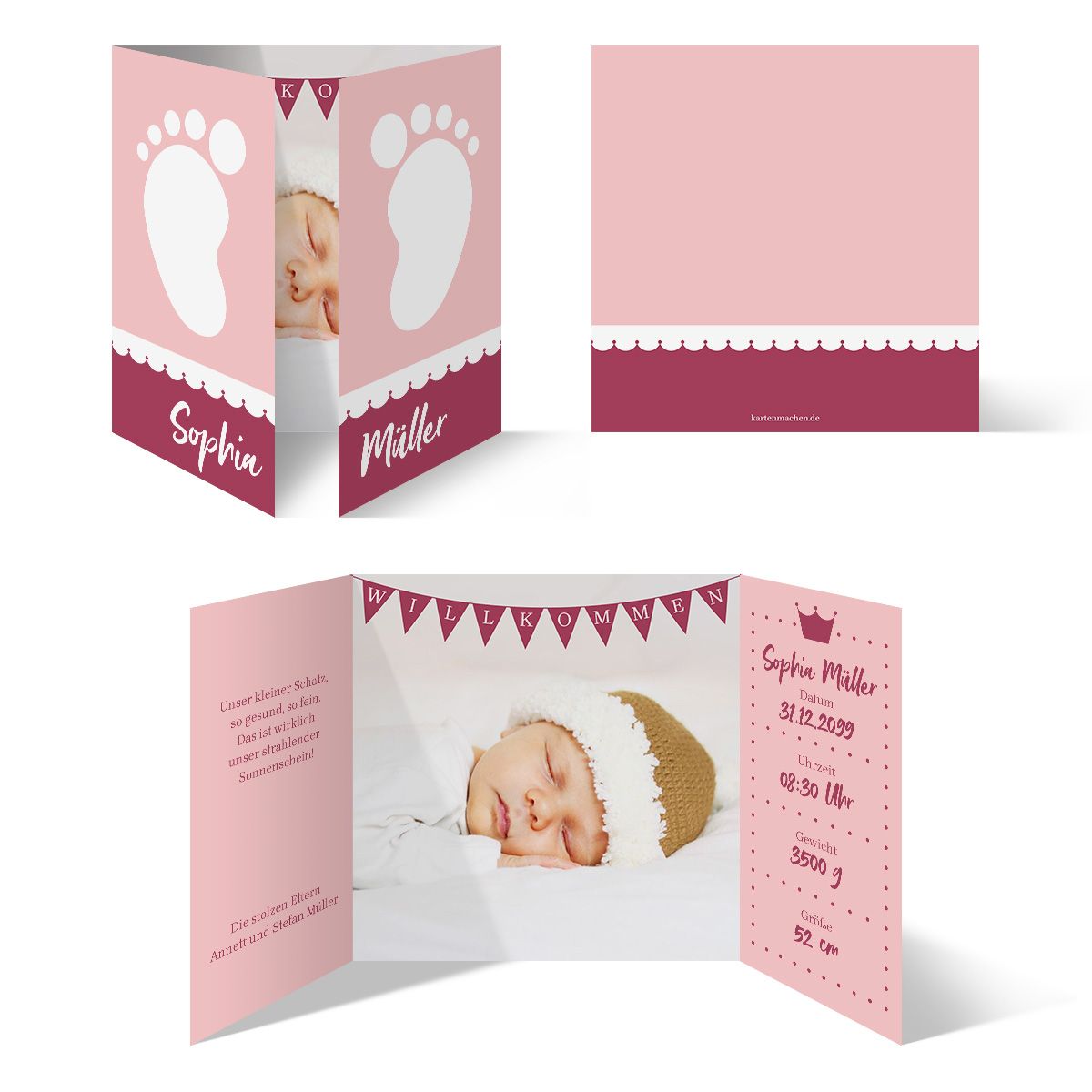 Geburtskarten - Fußabdrücke in Rosa