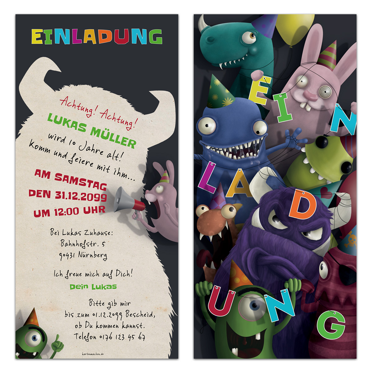 Einladungskarten zum Geburtstag für Kinder - Monster