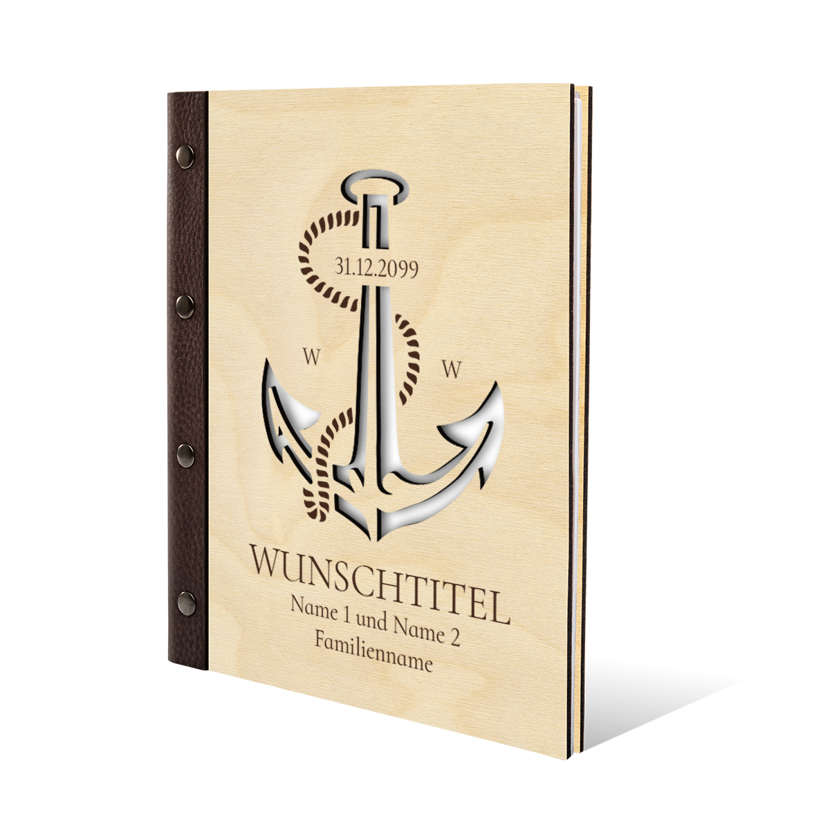 Personalisiertes Stammbuch Birkensperrholz Stammbuchformat - Anker