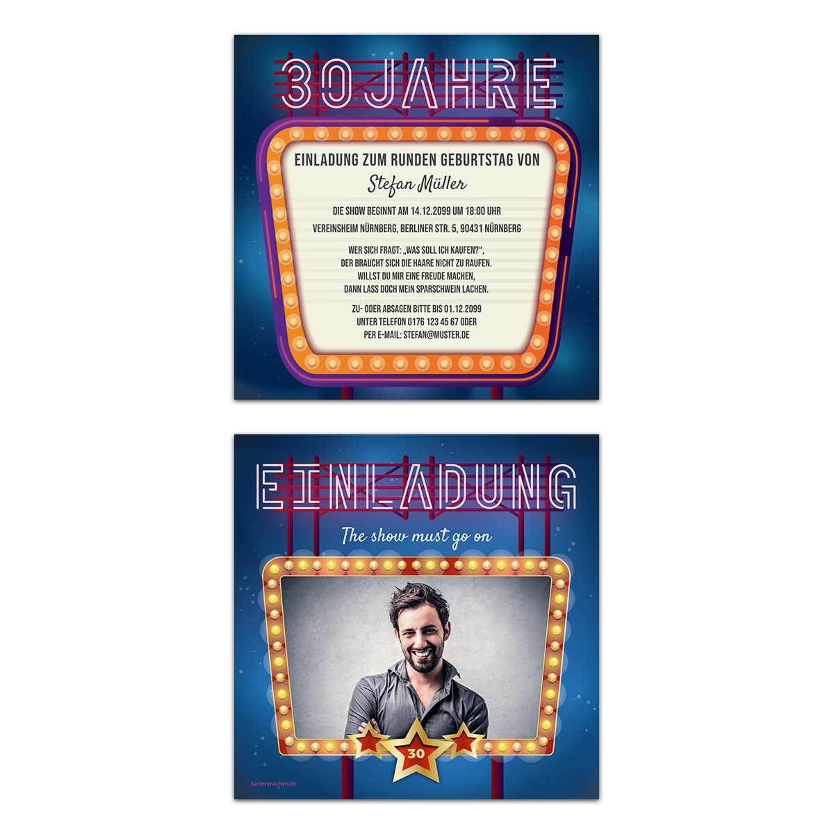 30. Geburtstag Einladungskarten - Show must go on