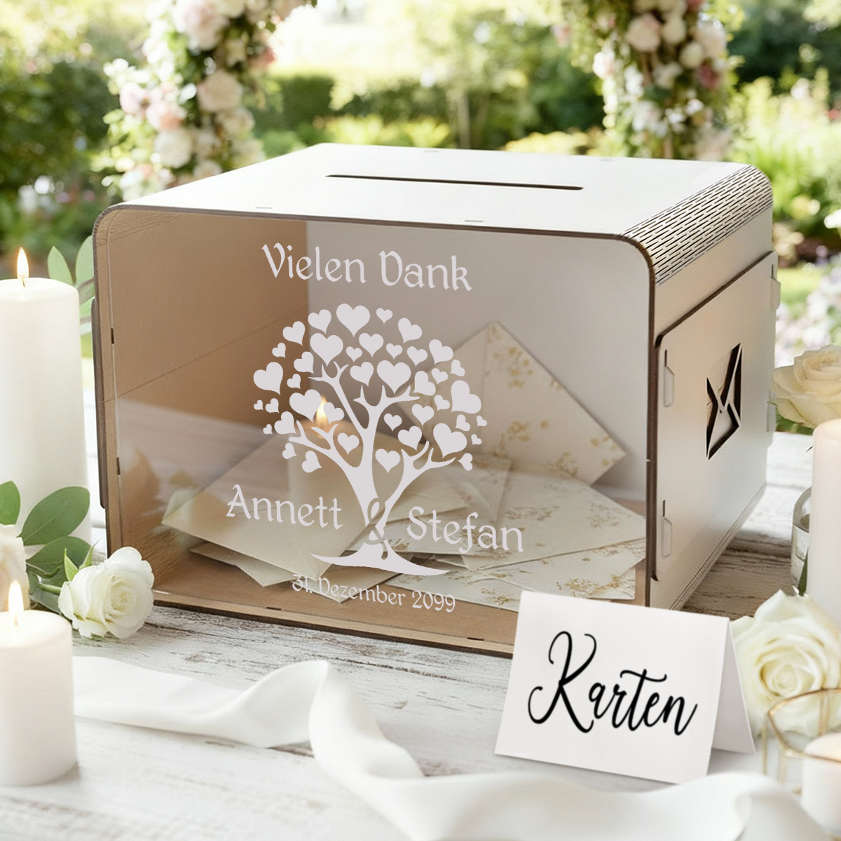 Personalisierte Hochzeit Geschenkkartenbox - Herzbaum