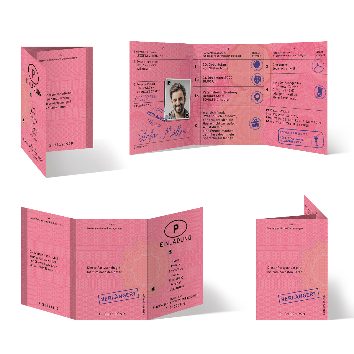 Einladungskarten zum Geburtstag - Alter Rosa Führerschein