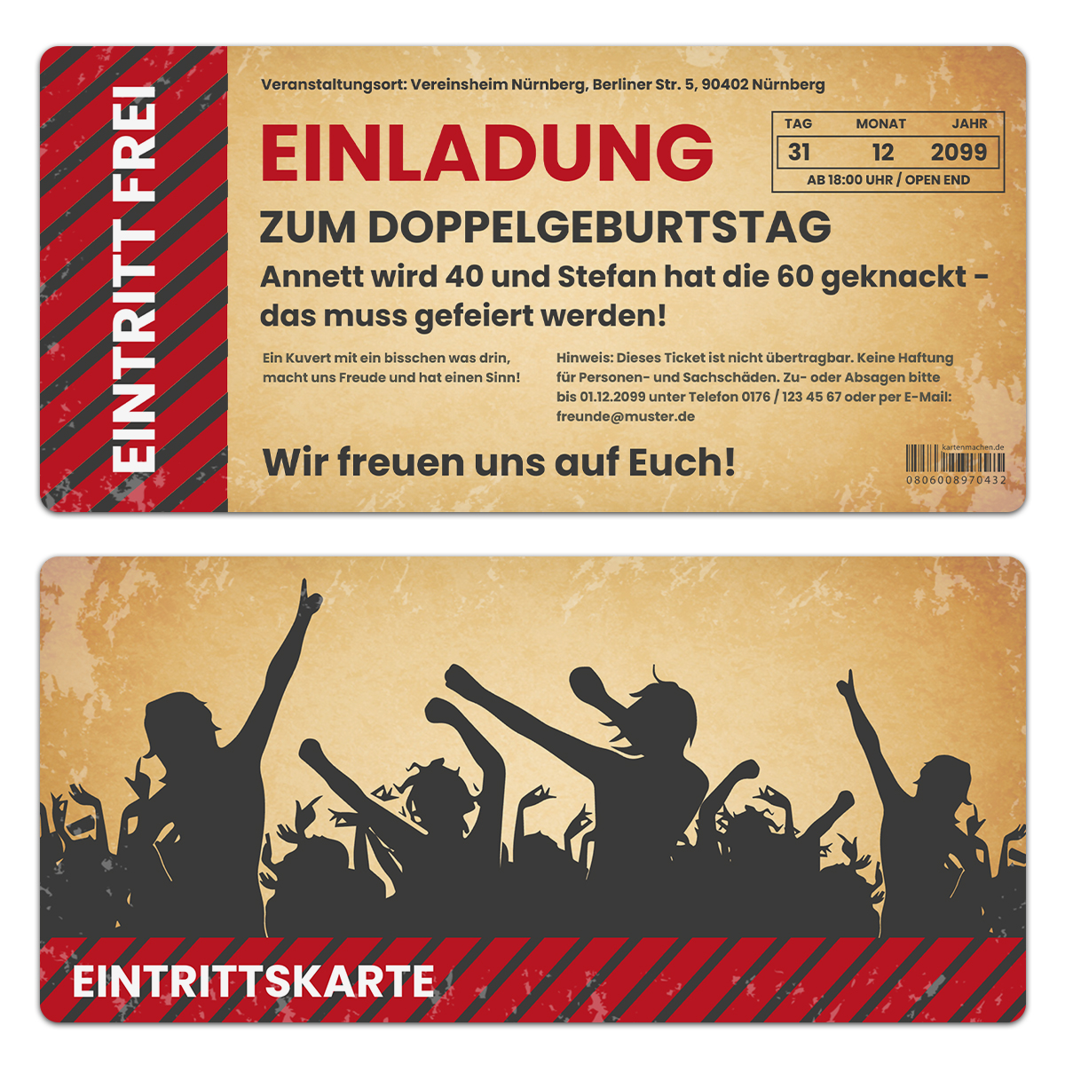 Doppelgeburtstag Eintrittskarte Einladungen - Party / Vintage