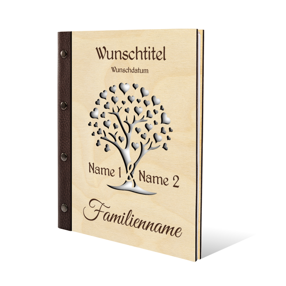 Personalisiertes Stammbuch Birkensperrholz Stammbuchformat - Herzbaum