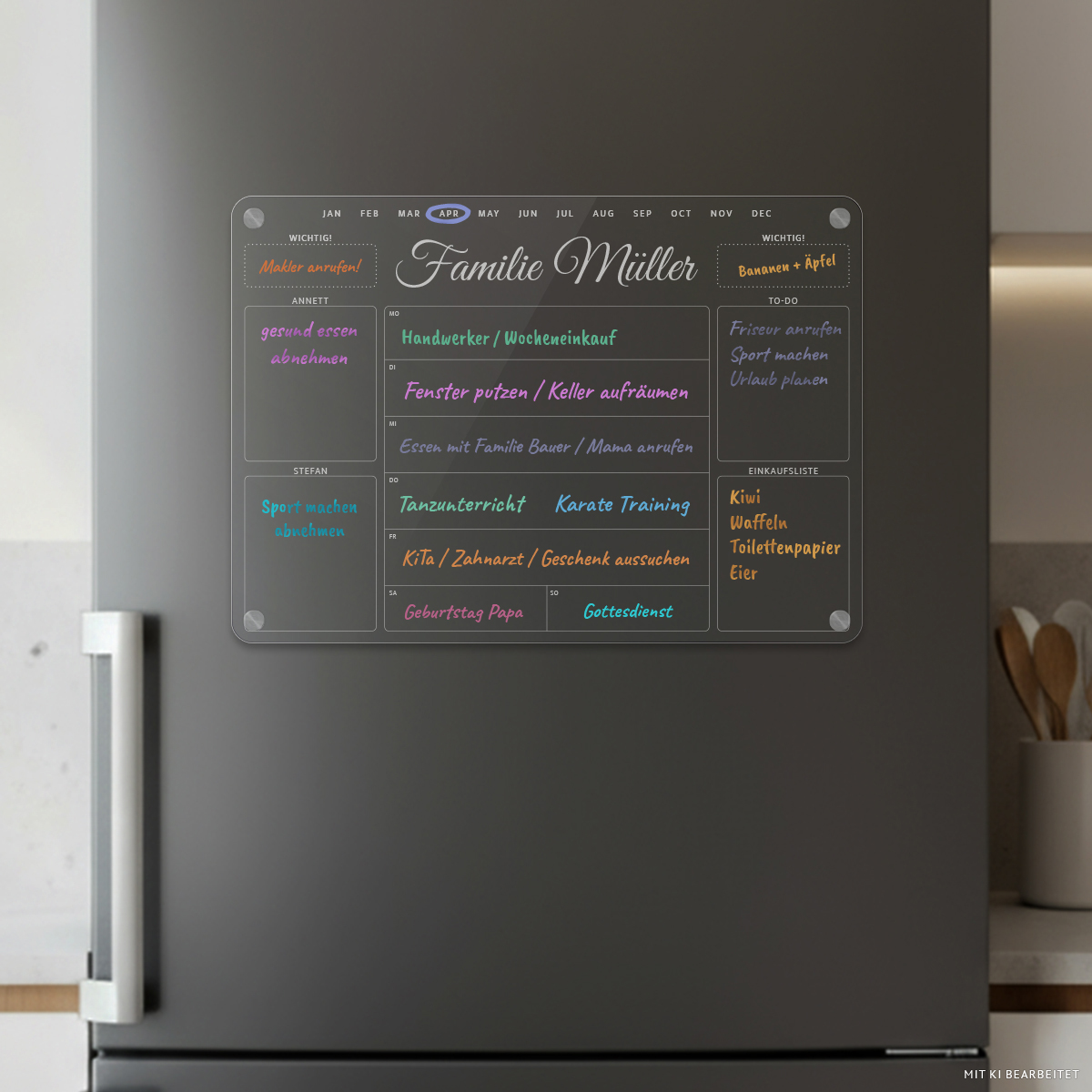 Personalisierter magnetischer Acrylglas Kalender A4 für Kühlschrank - Familienplaner