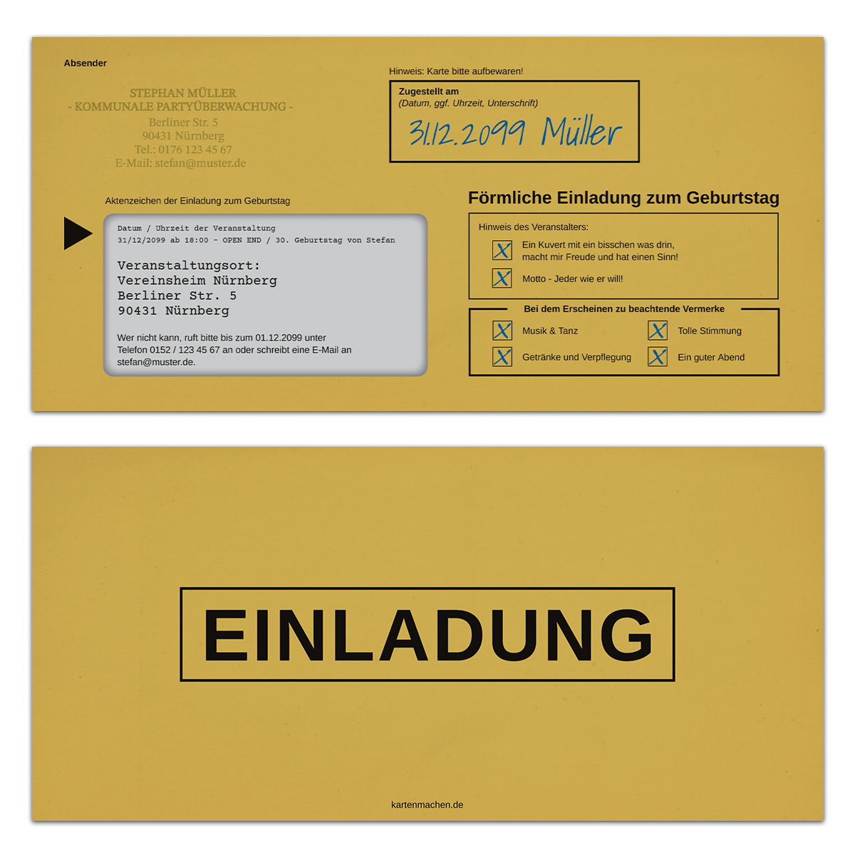 Einladungskarte als förmliche Zustellung