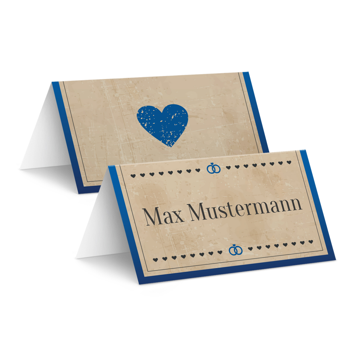 Tischkarten zur Hochzeit - Vintage Herz in Blau