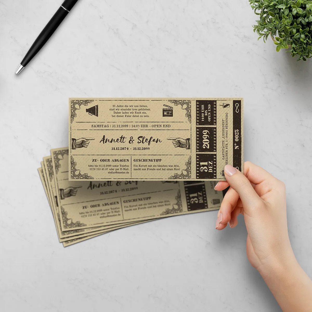 Hochzeitseinladungen Silberhochzeit - Vintage Kinoticket