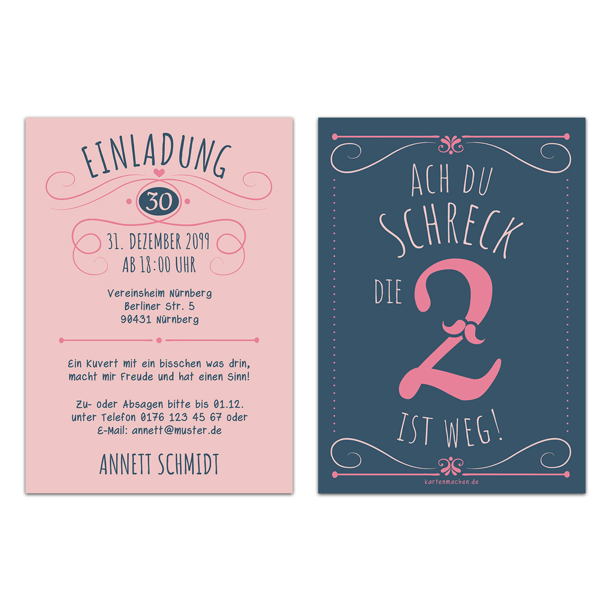 30. Geburtstag Einladungskarten - Die 2 ist weg