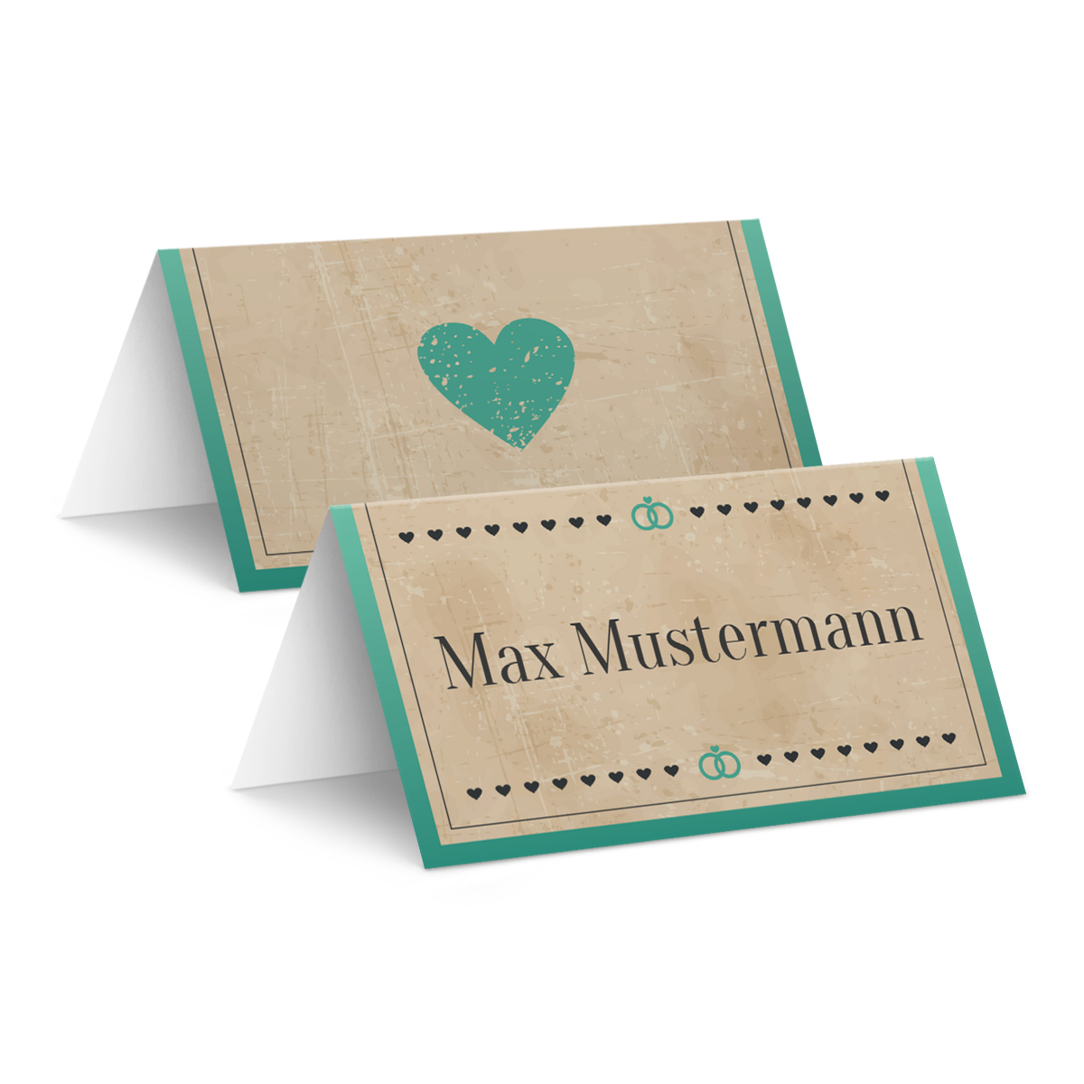 Tischkarten zur Hochzeit - Vintage Herz in Mintgrün