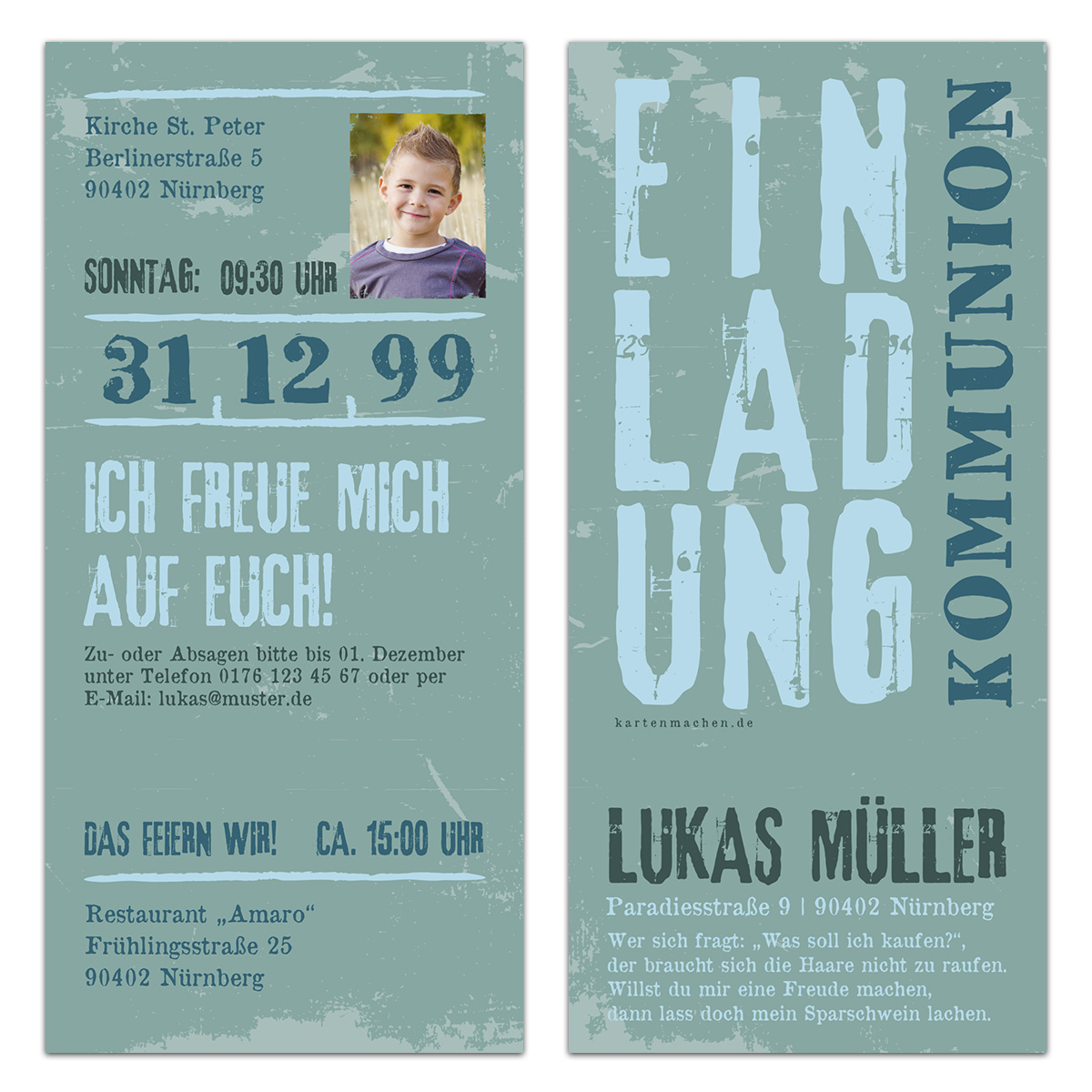 Kommunion Einladungskarten als Eintrittskarten - Graffiti-Tag