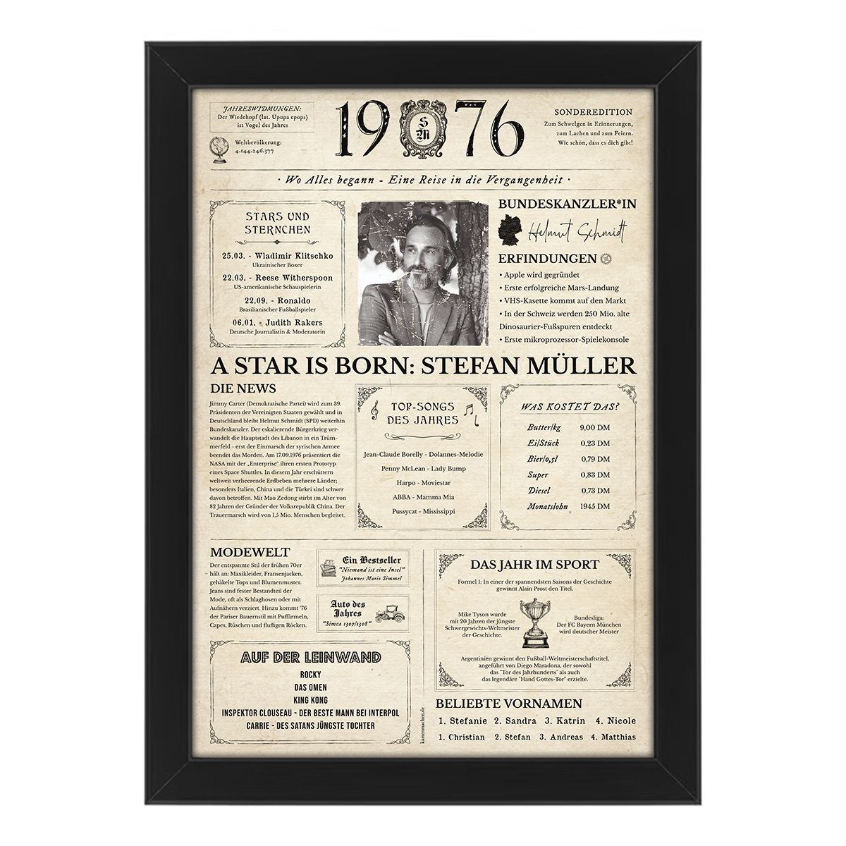 Personalisiertes Foto Poster - Geburtsjahr 1976 - Geschenk zum 50. Geburtstag