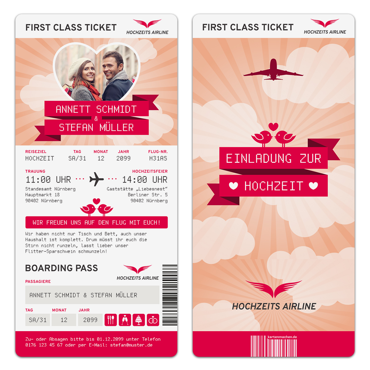 Hochzeit Einladungen - First Class Flugticket