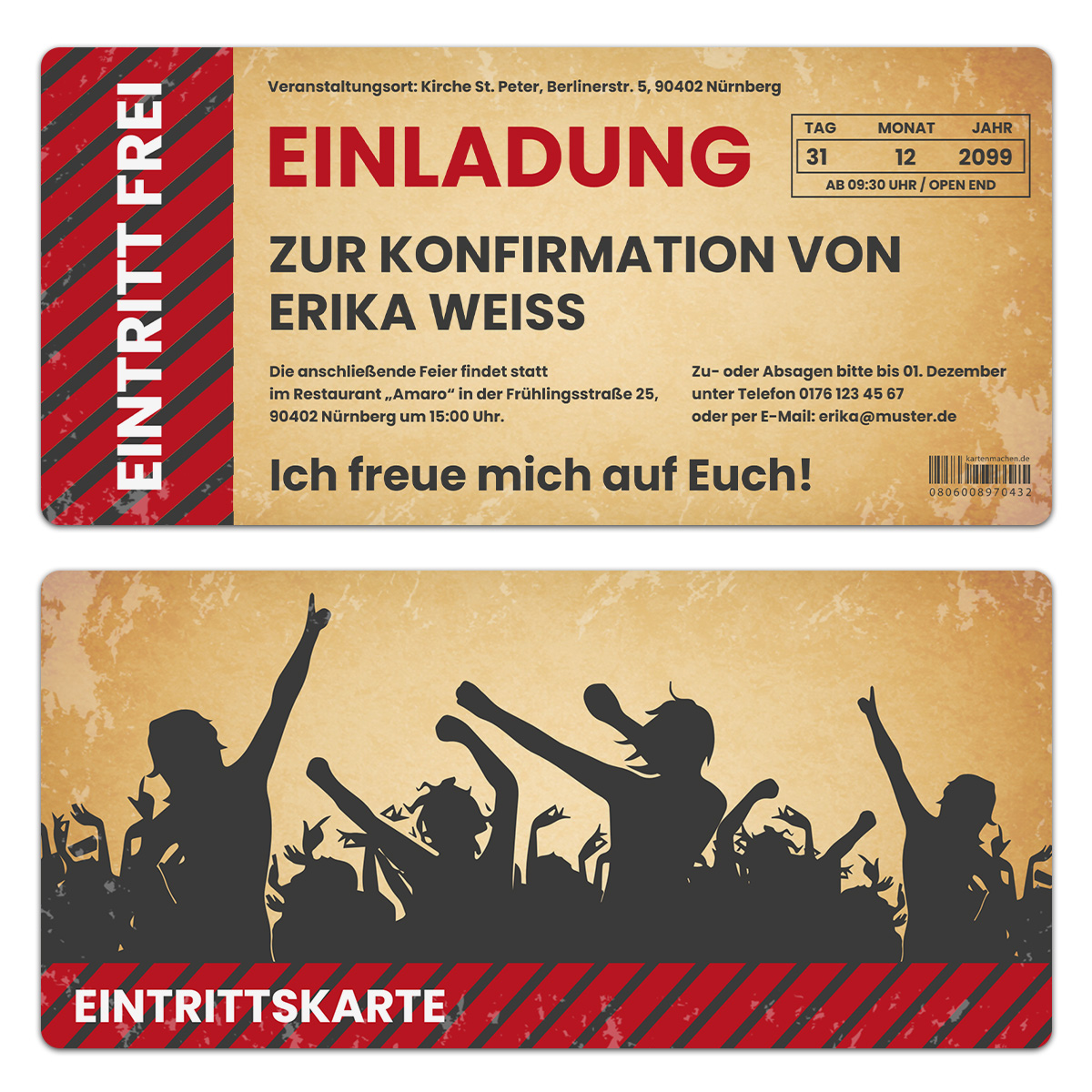 Konfirmation Einladungskarten als Ticket - Party / Vintage