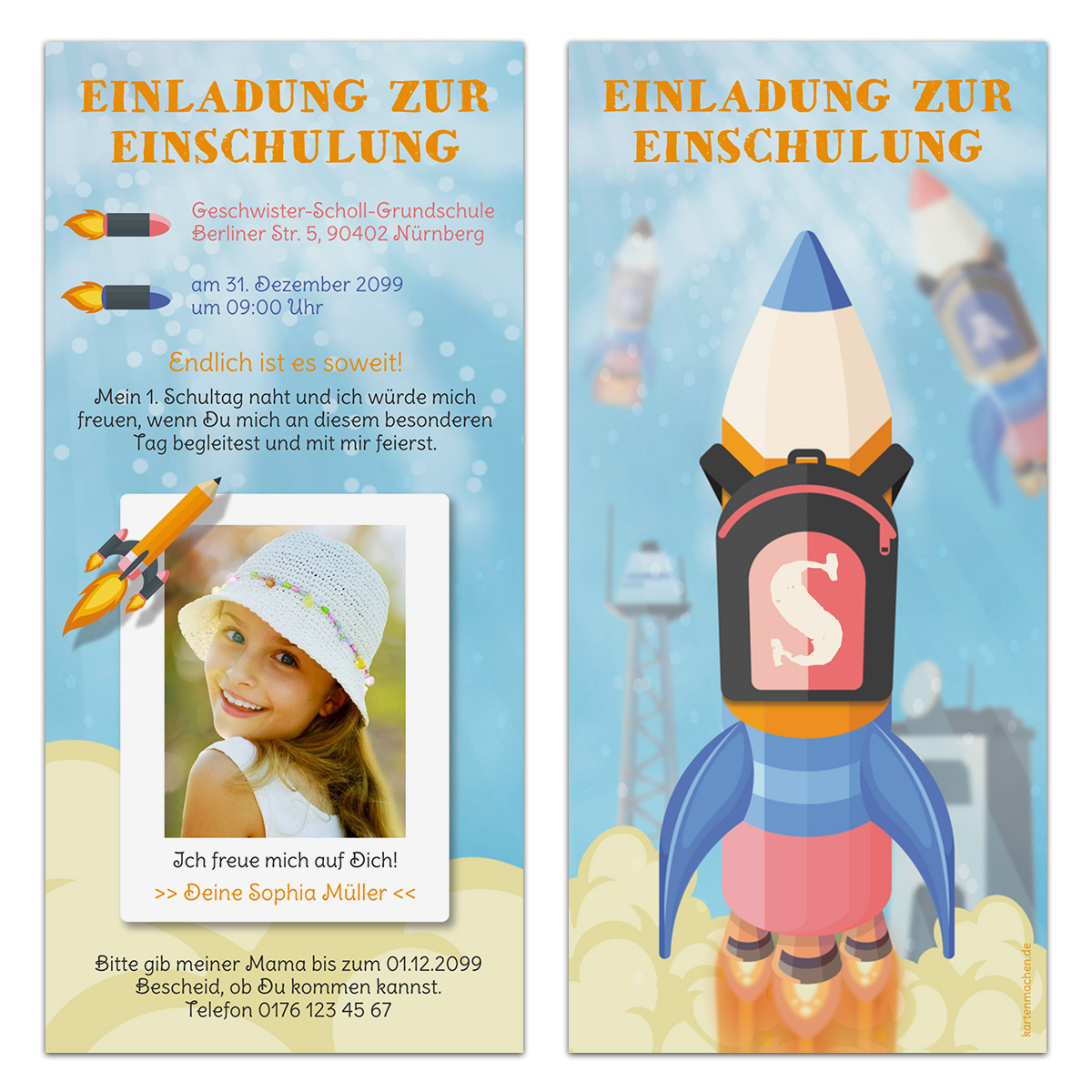 Einladungskarten zur Einschulung - Raketenstart