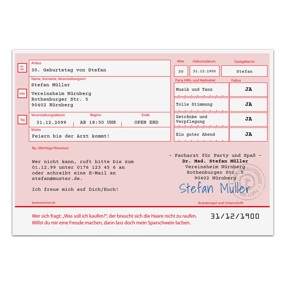 Einladungskarte als Rezept - Rosa